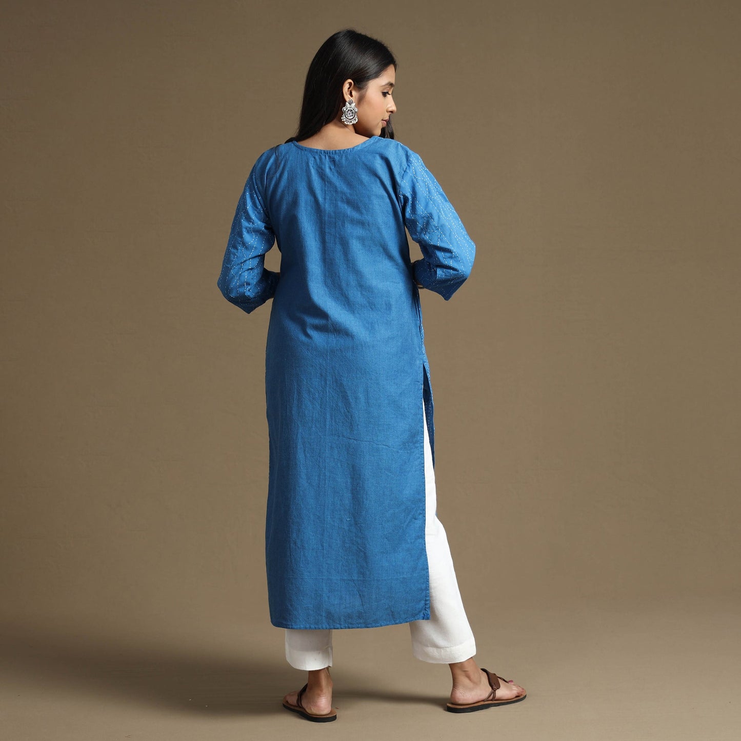  Plain Cotton Tagai Work Long Kurta 