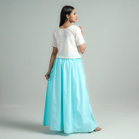  Sky Blue Plain Dyed Cotton Flared Palazzo 