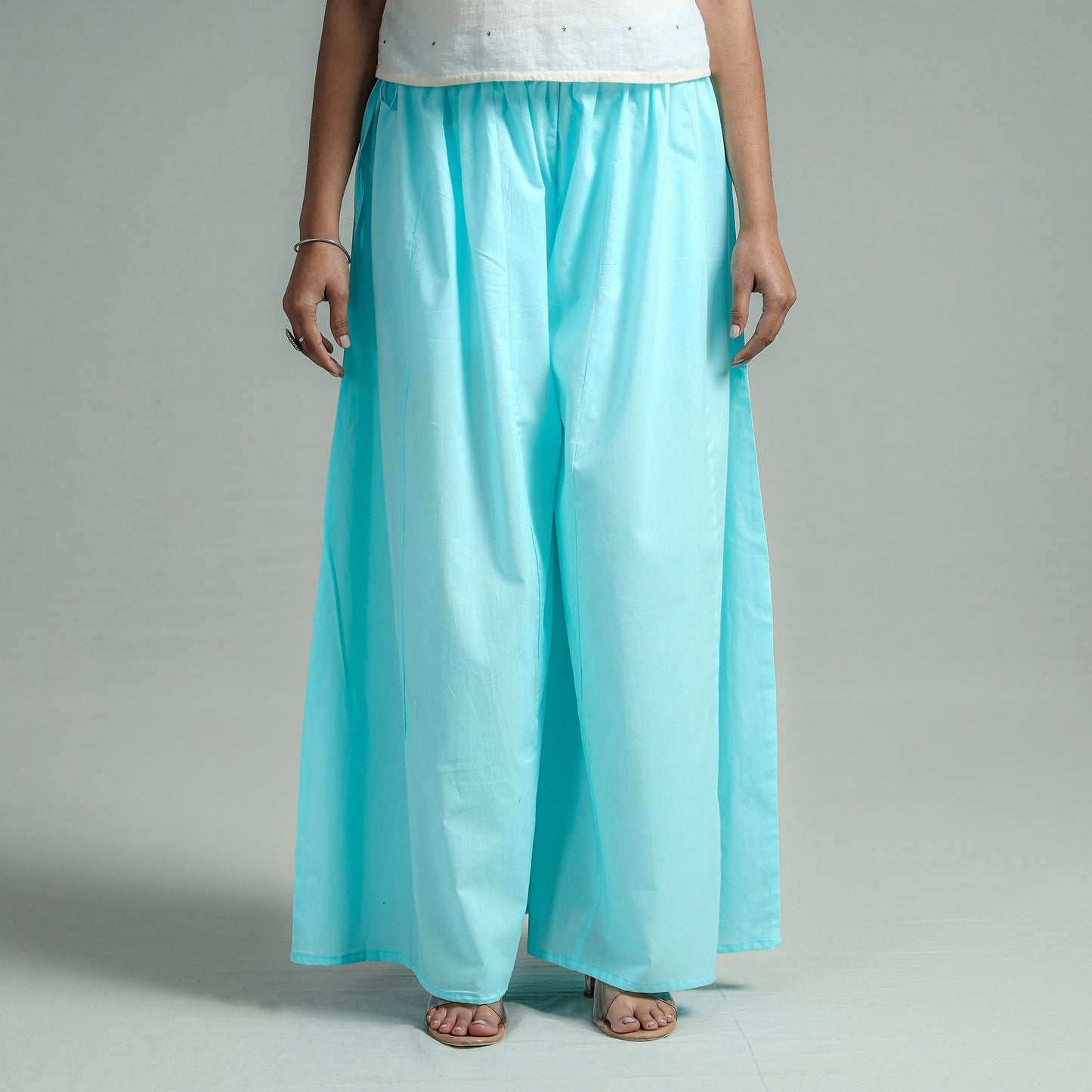  Sky Blue Plain Dyed Cotton Flared Palazzo 