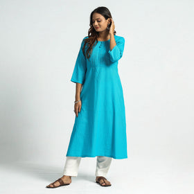 Buy Plain Running Stitch Cotton Pintuck Long Kurta Online at iTokri.com