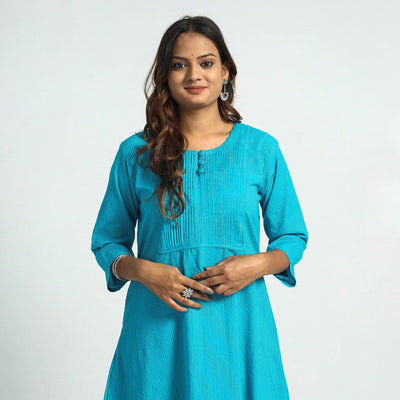 Buy Plain Running Stitch Cotton Pintuck Long Kurta Online at iTokri.com