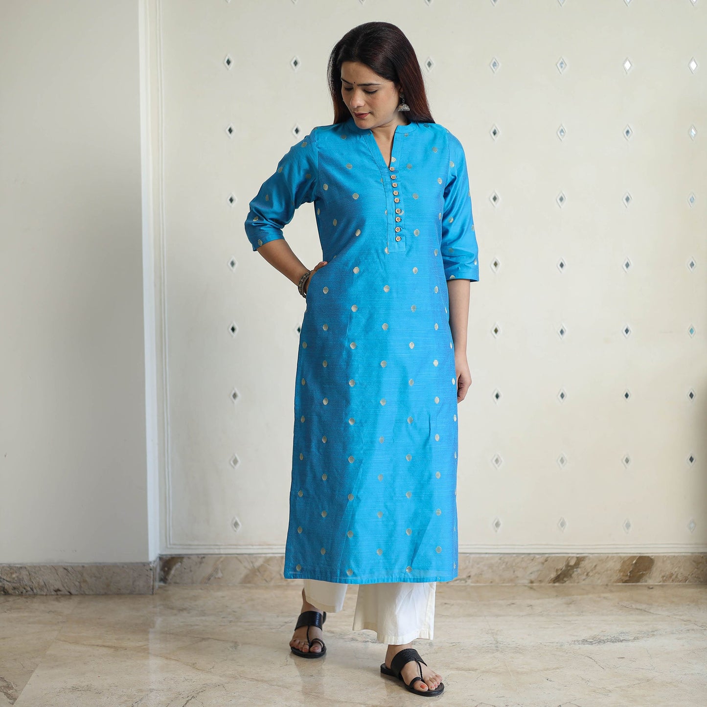 Buy Polka Zari Buti Spun Dupion Silk Long Straight Kurta 27 Online at iTokri.com