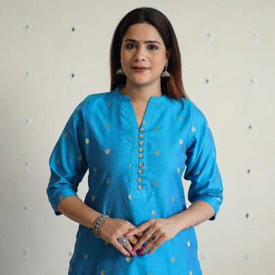 Buy Polka Zari Buti Spun Dupion Silk Long Straight Kurta 27 Online at iTokri.com