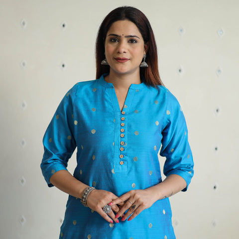Buy Polka Zari Buti Spun Dupion Silk Long Straight Kurta 27 Online at iTokri.com