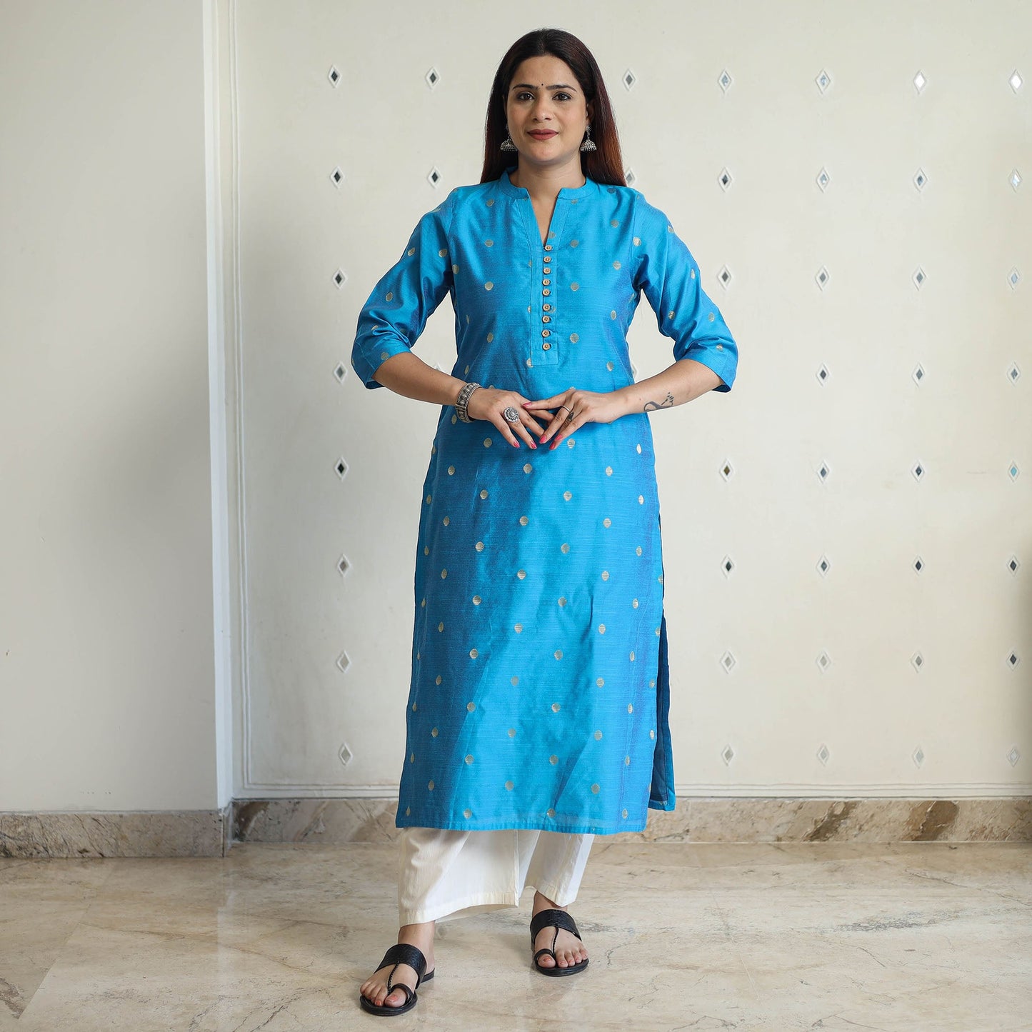 Buy Polka Zari Buti Spun Dupion Silk Long Straight Kurta 27 Online at iTokri.com