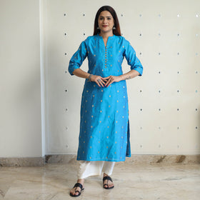 Buy Polka Zari Buti Spun Dupion Silk Long Straight Kurta 27 Online at iTokri.com