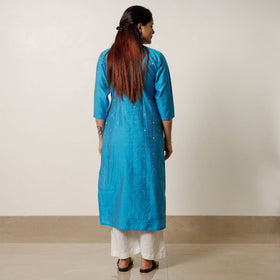 Sky blue - polka zari butta spun dupion silk long straight