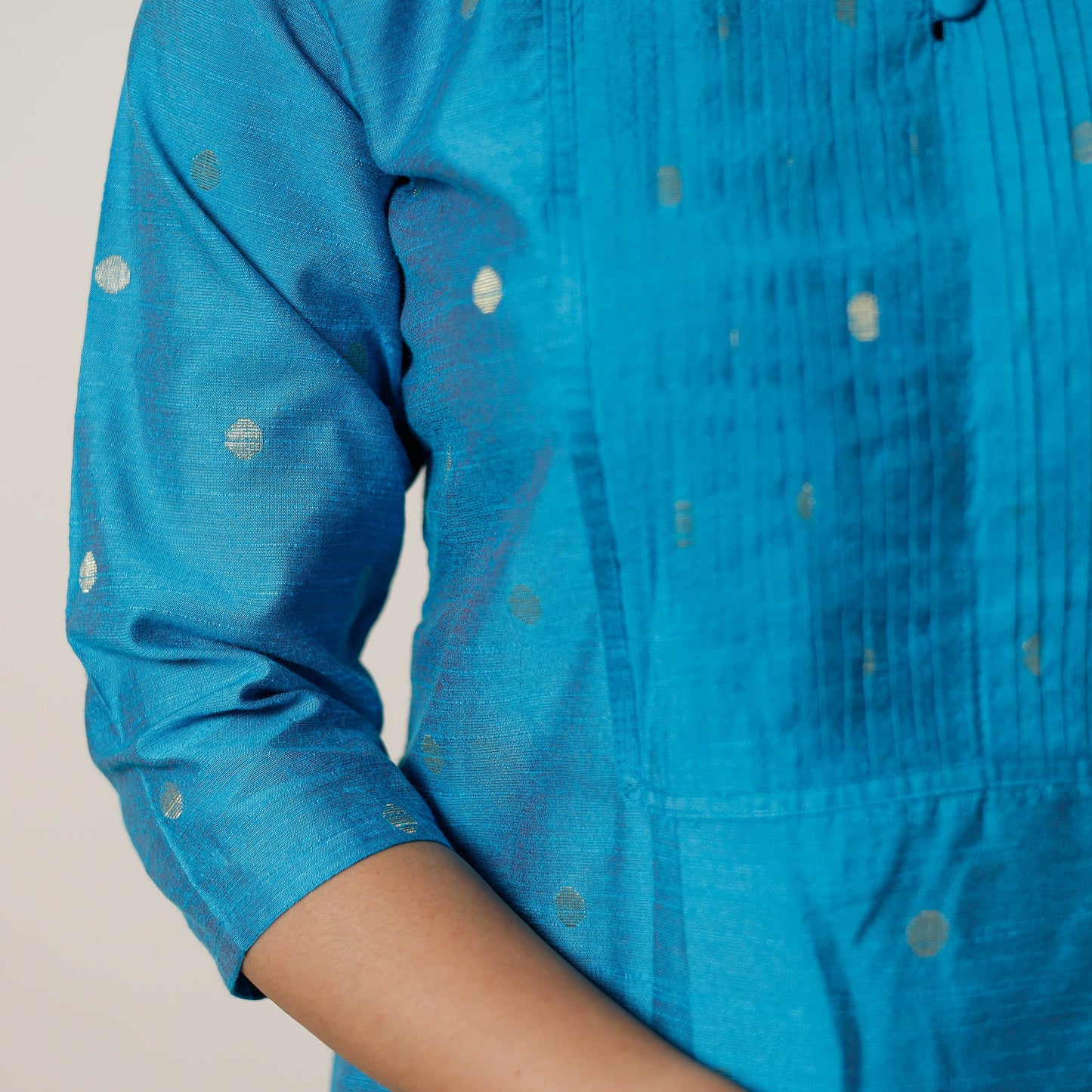 Sky blue - polka zari butta spun dupion silk long straight