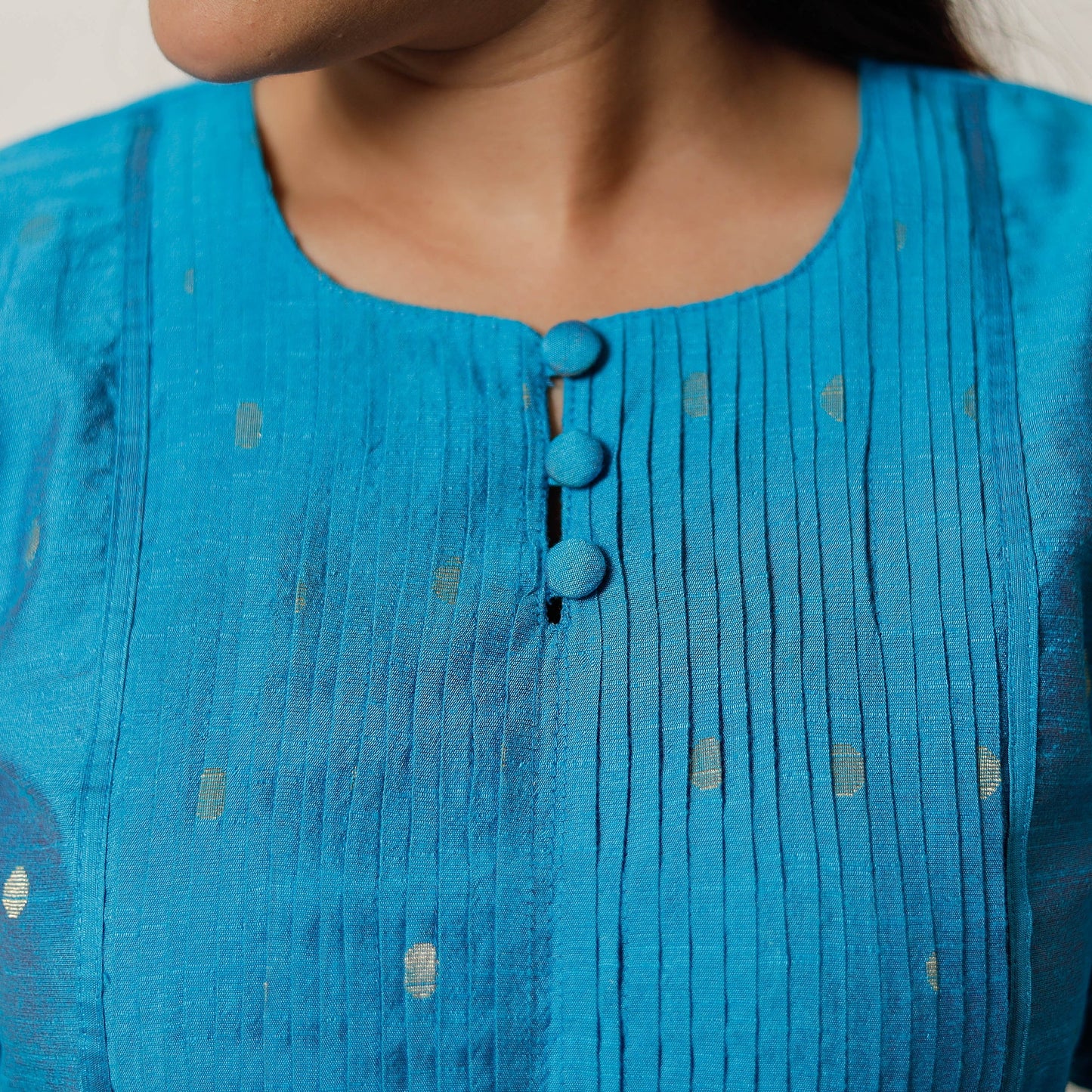 Sky blue - polka zari butta spun dupion silk long straight