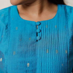 Sky blue - polka zari butta spun dupion silk long straight