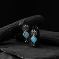 Sky blue - saanjh bela bird-flower oxidised earrings