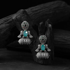 Sky blue - saanjh bela bird oxidised earrings - handcrafted