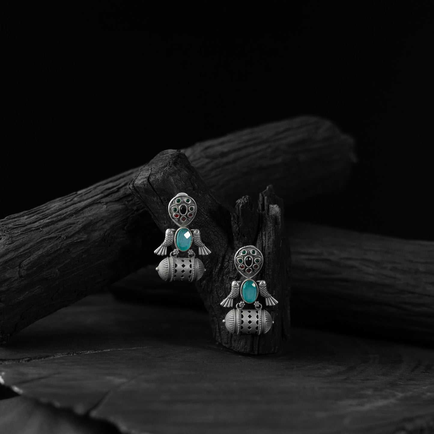 Sky blue - saanjh bela bird oxidised earrings - handcrafted