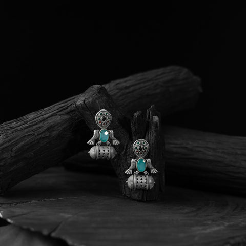 Sky blue - saanjh bela bird oxidised earrings - handcrafted