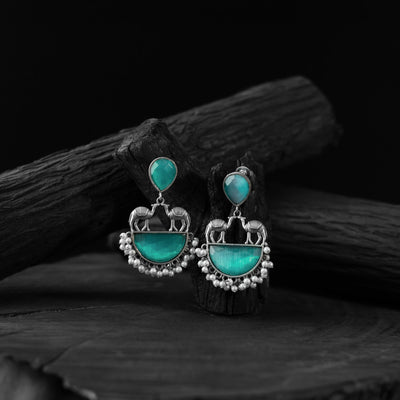 Sky blue - saanjh bela camel oxidised earrings - handcrafted