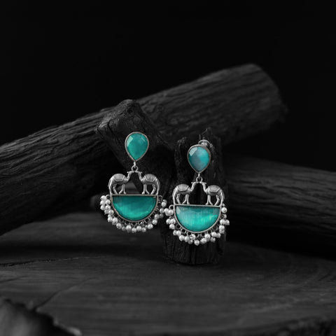 Sky blue - saanjh bela camel oxidised earrings - handcrafted