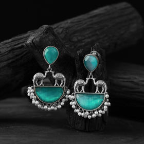 Sky blue - saanjh bela camel oxidised earrings - handcrafted