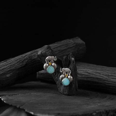 Sky blue - saanjh bela elephant & leaves oxidised earrings