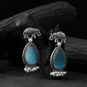 Sky blue - saanjh bela elephant oxidised earrings