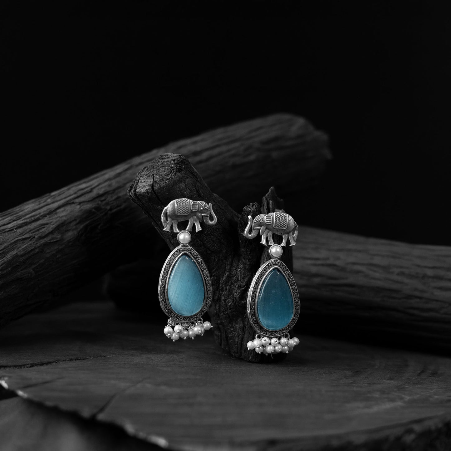 Sky blue - saanjh bela elephant oxidised earrings