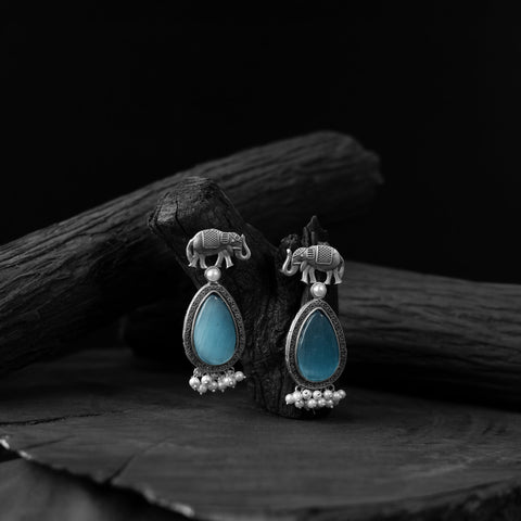 Sky blue - saanjh bela elephant oxidised earrings