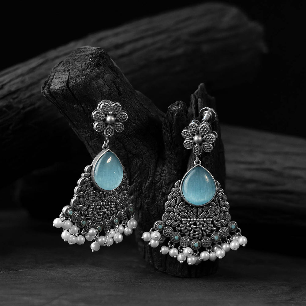 Sky blue - saanjh bela flower oxidised earrings