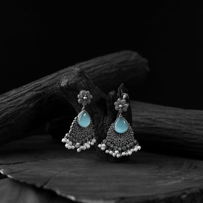 Sky blue - saanjh bela flower oxidised earrings