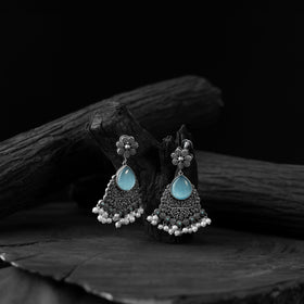 Sky blue - saanjh bela flower oxidised earrings