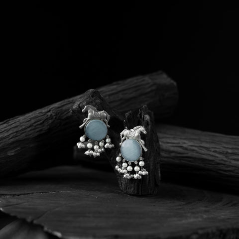 Sky blue - saanjh bela horse motif oxidised earrings