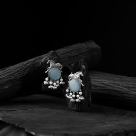 Sky blue - saanjh bela horse motif oxidised earrings