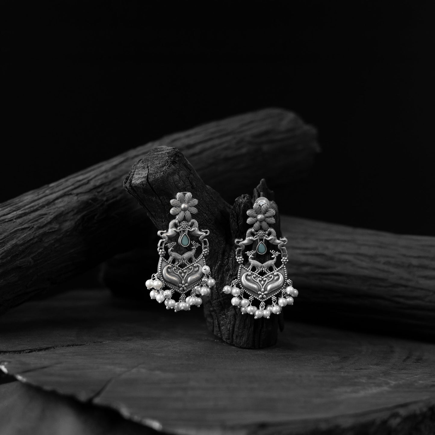 Sky blue - saanjh bela lion motifs oxidised earrings