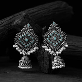 Sky blue - saanjh bela mayur oxidised jhumka earrings