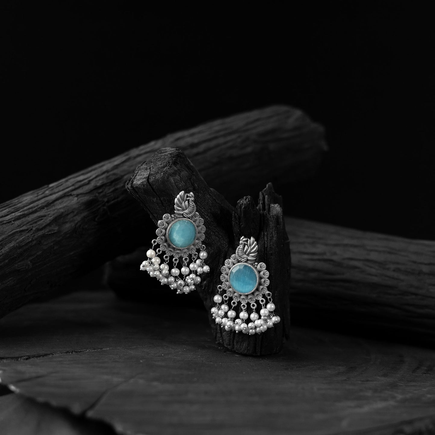 Sky blue - saanjh bela mayura oxidised earrings