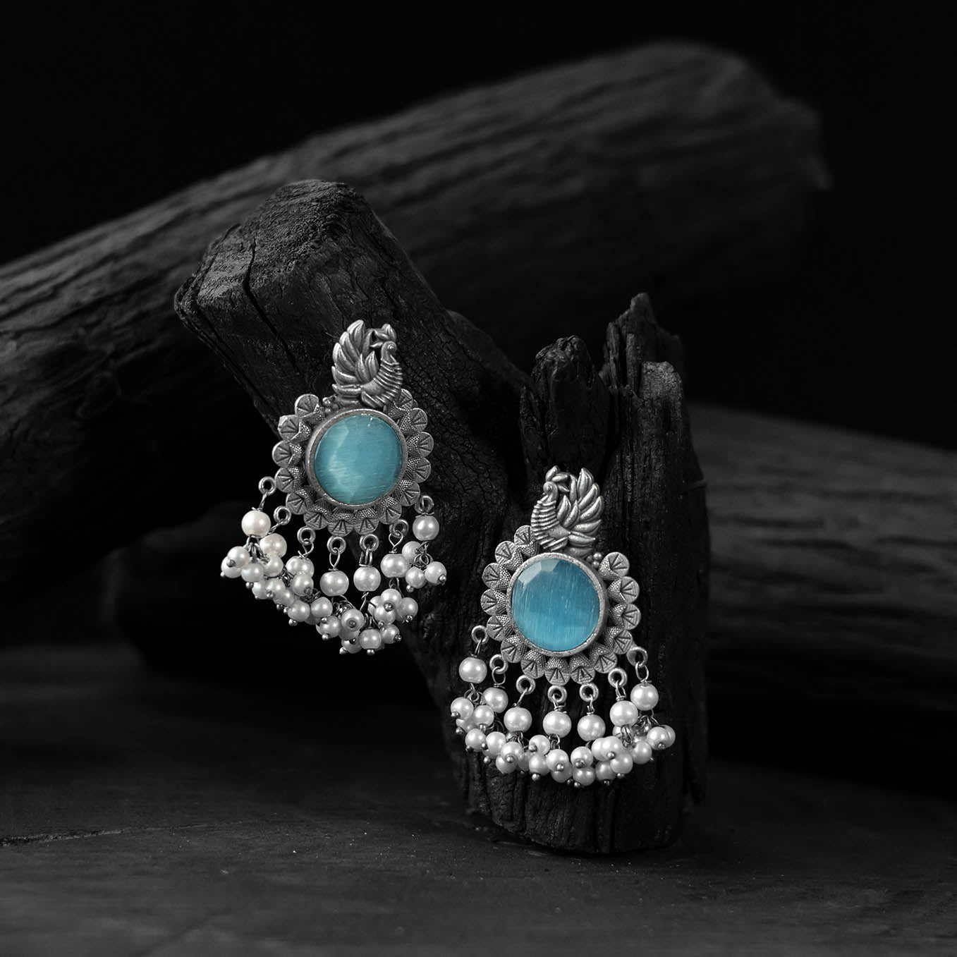 Sky blue - saanjh bela mayura oxidised earrings