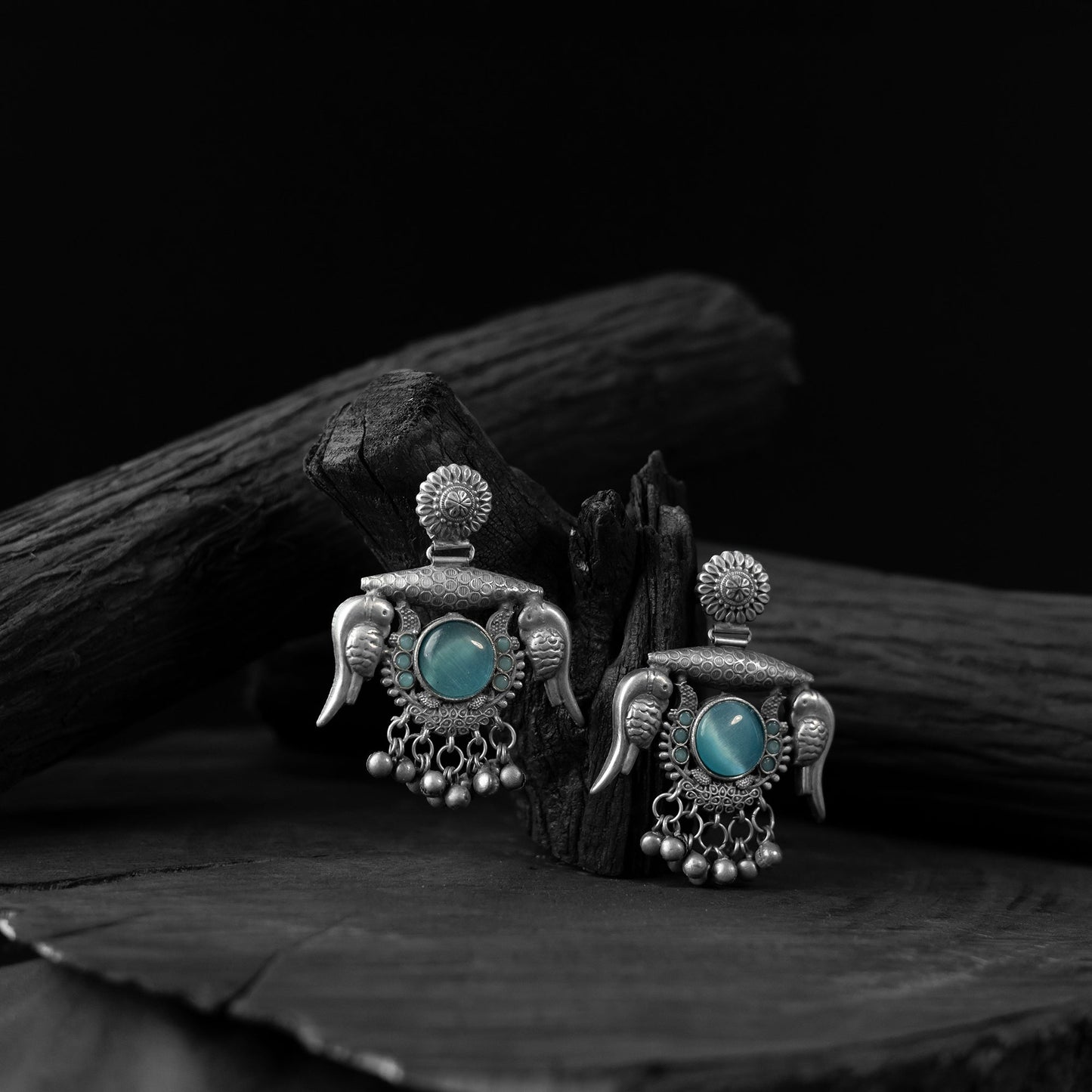 Sky blue - saanjh bela parrot & bloom oxidised earrings