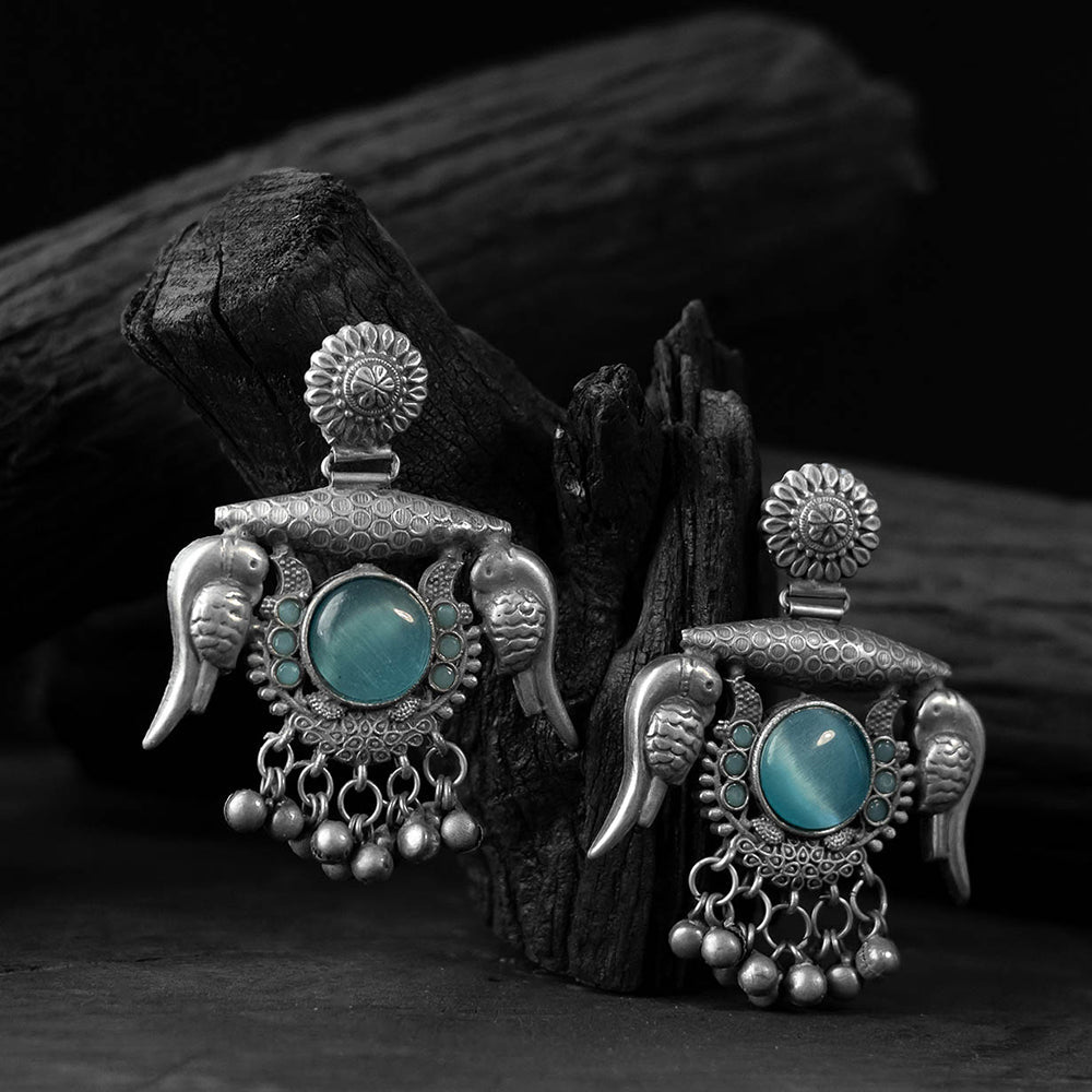 Sky blue - saanjh bela parrot & bloom oxidised earrings