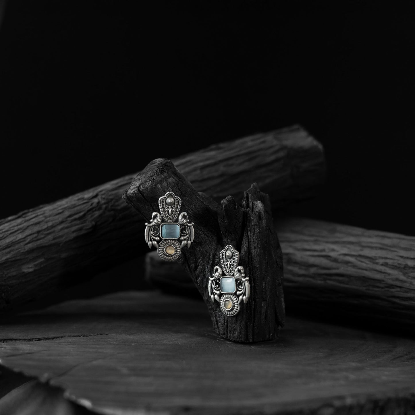 Sky blue - saanjh bela peacock oxidised earrings