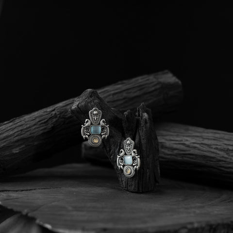 Sky blue - saanjh bela peacock oxidised earrings