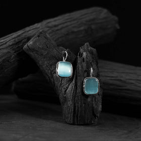 Sky blue - saanjh bela square shape oxidised drop earrings