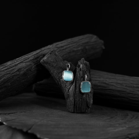 Sky blue - saanjh bela square shape oxidised drop earrings
