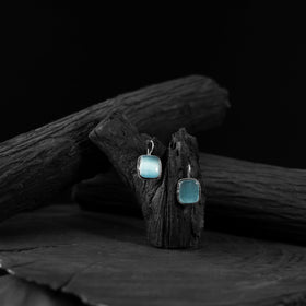 Sky blue - saanjh bela square shape oxidised drop earrings