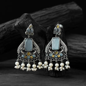 Sky blue - saanjh bela swan oxidised earrings - handcrafted
