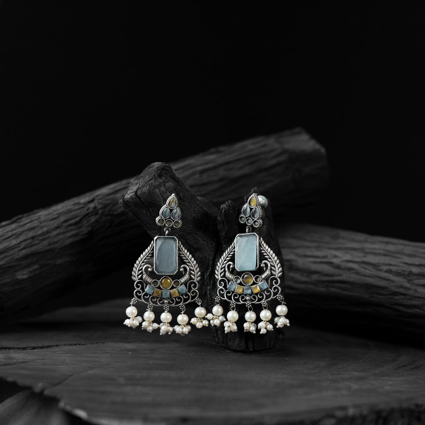 Sky blue - saanjh bela swan oxidised earrings - handcrafted