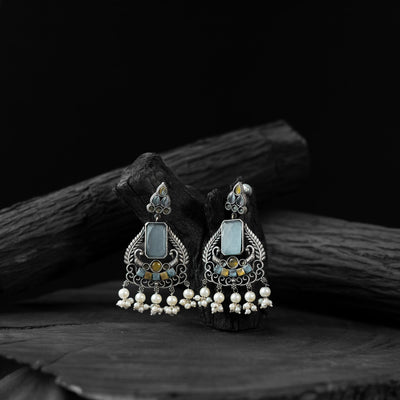 Sky blue - saanjh bela swan oxidised earrings - handcrafted
