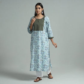 Sky blue - sanganeri block printed cotton straight kurta