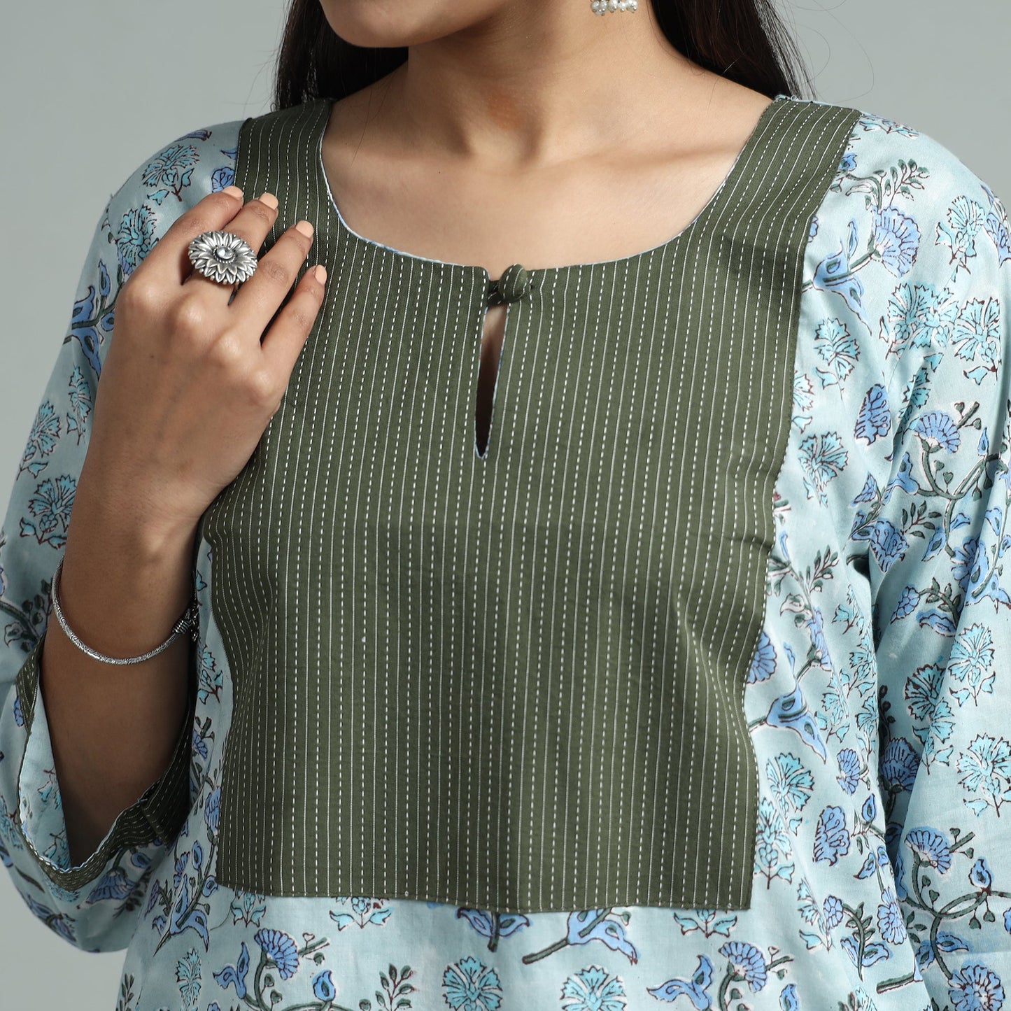 Sky blue - sanganeri block printed cotton straight kurta