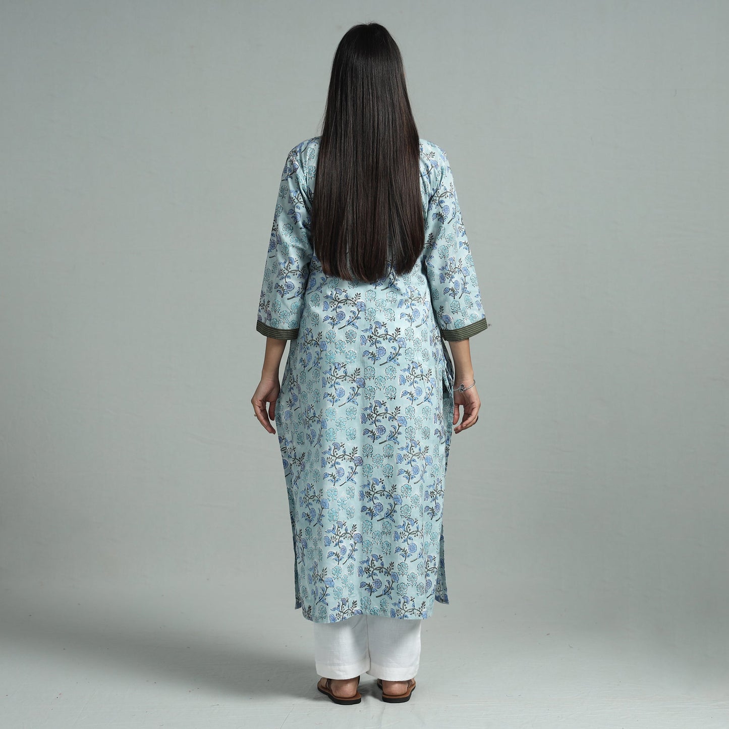 Sky blue - sanganeri block printed cotton straight kurta