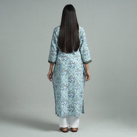 Sky blue - sanganeri block printed cotton straight kurta