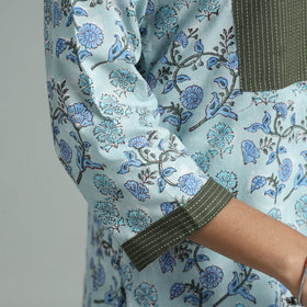 Sky blue - sanganeri block printed cotton straight kurta