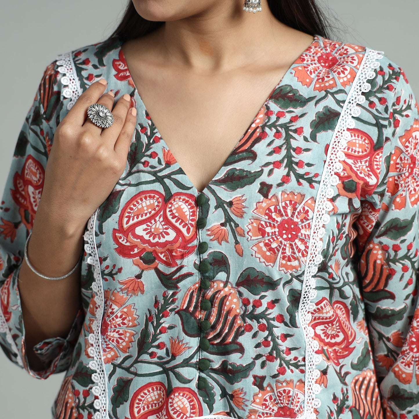 Sky blue - sanganeri block printed cotton straight kurta